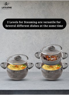 Life Smile 28cm (12 Litre) Multipurpose Stock Pot and Steamer Pot Set - Induction Couscoussier with PFOA-free Aluminum Non Stick 2-tier Cooking Pot with Lid for Soups,Seafood,Vegetables,Stews and Pasta  - Image 4