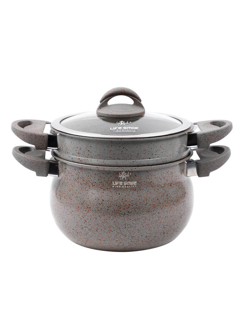 Life Smile 28cm (12 Litre) Multipurpose Stock Pot and Steamer Pot Set - Induction Couscoussier with PFOA-free Aluminum Non Stick 2-tier Cooking Pot with Lid for Soups,Seafood,Vegetables,Stews and Pasta  - Image 1