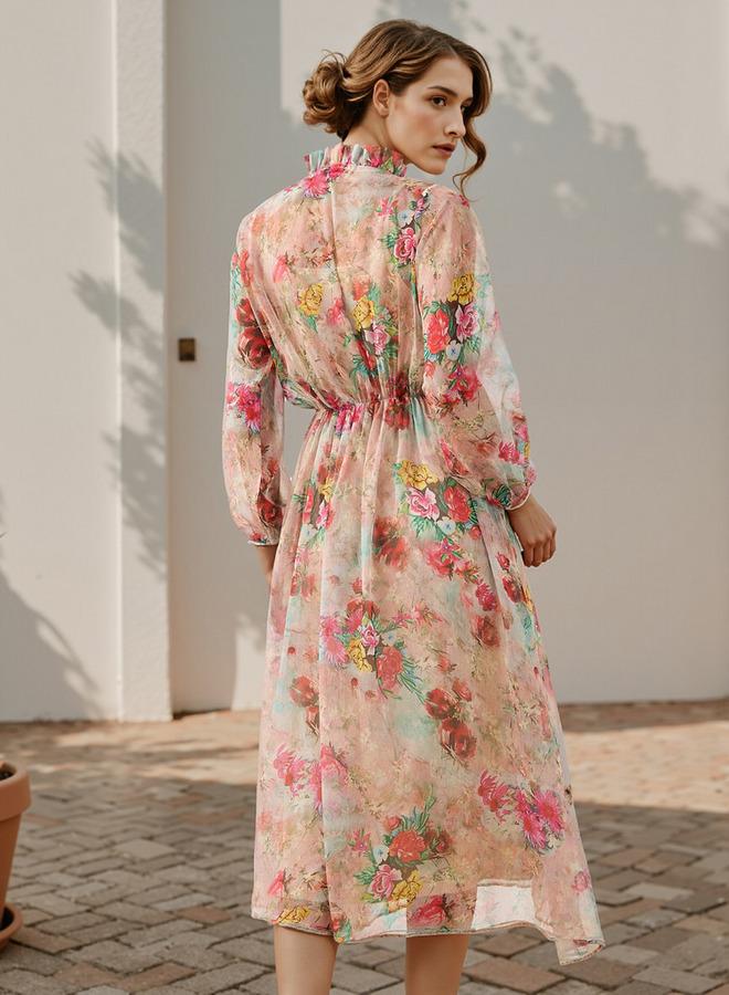 تواكستريمز فستان ميدي بطبعات زهور ورقبة مكشكشة من تو إكستريمز - Image 3