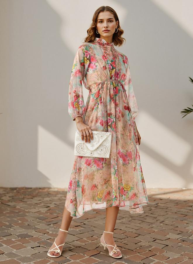 تواكستريمز فستان ميدي بطبعات زهور ورقبة مكشكشة من تو إكستريمز - Image 2