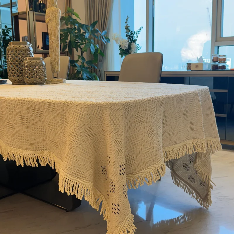 Tohfa Luxe Waffle Cotton Tablecloth with Hand-Stitched Embroidery