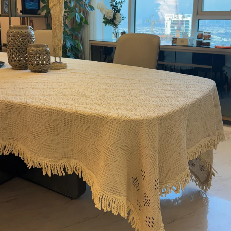 Tohfa Luxe Waffle Cotton Tablecloth with Hand-Stitched Embroidery