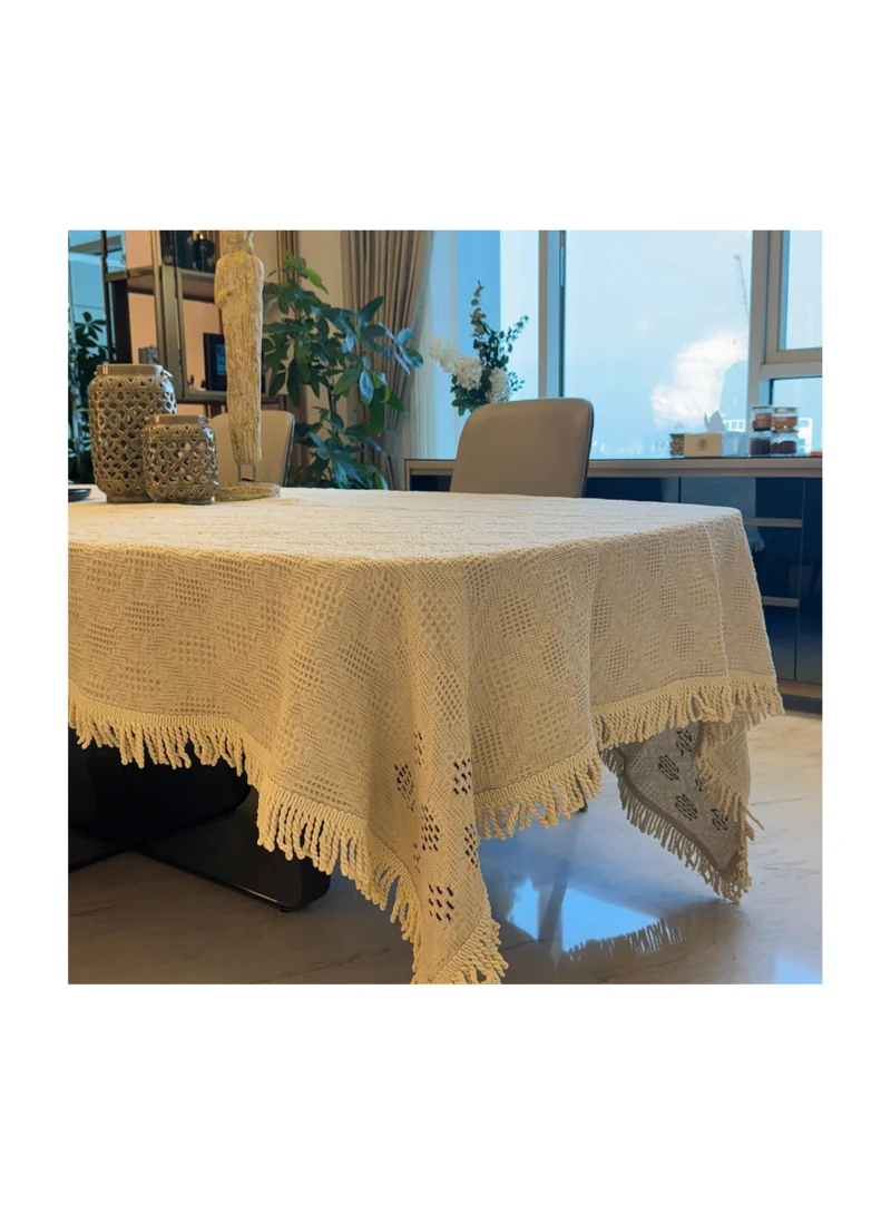Tohfa Luxe Waffle Cotton Tablecloth with Hand-Stitched Embroidery