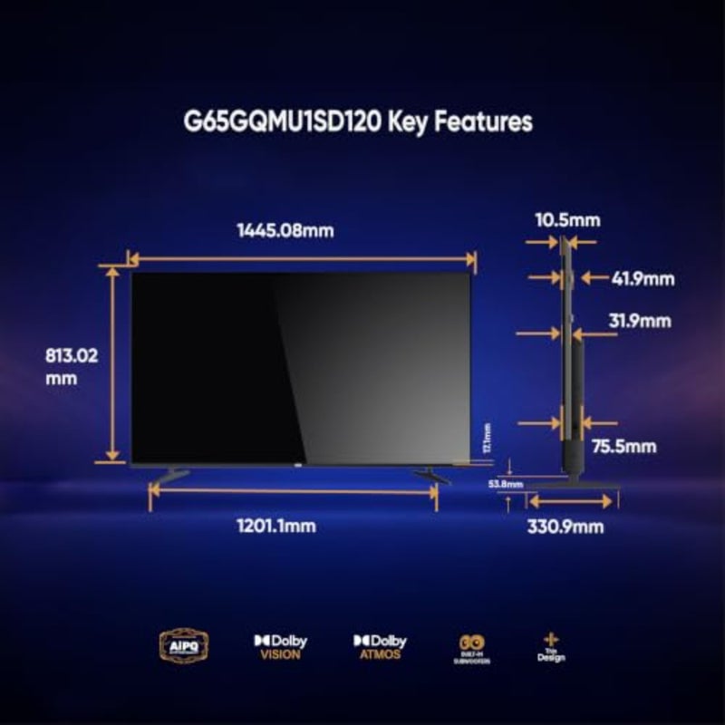 65 Google TV, QD-MiniLED, 4K UHD, 120Hz Game Booster Mode+VRR, Quad-Core Processor, Dolby Vision Dolby ATMOS, Built-in Chromecast, AiPQ, 20W Subwoofer, Bluetooth 5.1, 2.4/5GHz WiFi, Frameless - Image 3