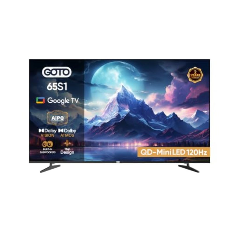 65 Google TV, QD-MiniLED, 4K UHD, 120Hz Game Booster Mode+VRR, Quad-Core Processor, Dolby Vision Dolby ATMOS, Built-in Chromecast, AiPQ, 20W Subwoofer, Bluetooth 5.1, 2.4/5GHz WiFi, Frameless - Image 1