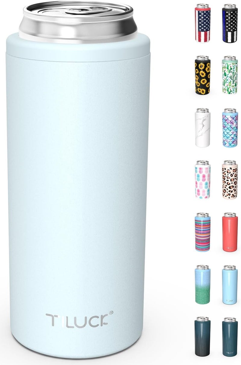 TILUCK Skinny Can Cooler for Slim Beer & Hard Seltzer, Stainless Steel, Doucle-Walled Stainless Steel Insulated Slim Cans, Standard 12 oz (Frosted Sky) - Image 1