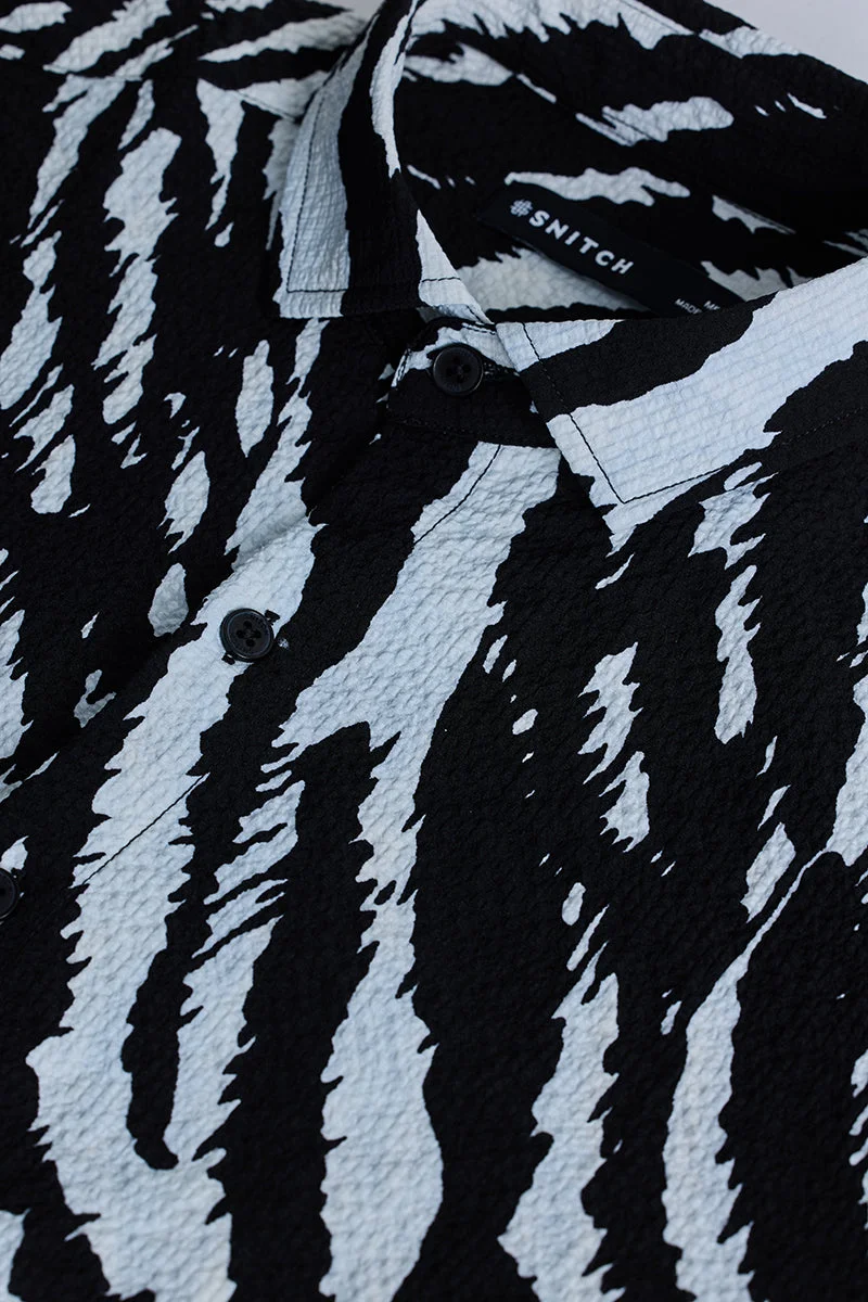 SNITCH Black Animal Print Long Sleeve Slim Fit Casual Shirt