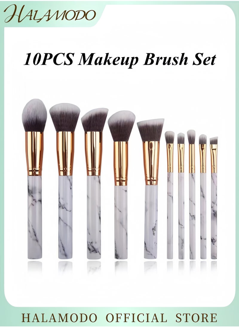 HALAMODO 10 Pcs Professional Marble Makeup Brush Set with Soft Odor-Free Natural Synthetic Bristles Includes Eyeshadow Lip Makeup Brushes Ideal for Full Face Professional Makeup Applications  - Image 1