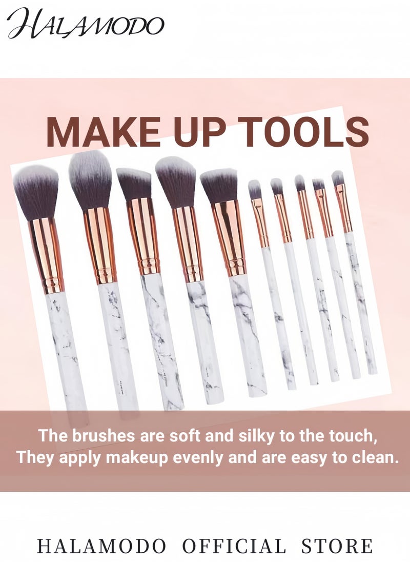 HALAMODO 10 Pcs Professional Marble Makeup Brush Set with Soft Odor-Free Natural Synthetic Bristles Includes Eyeshadow Lip Makeup Brushes Ideal for Full Face Professional Makeup Applications  - Image 2