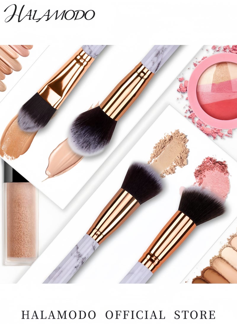 HALAMODO 10 Pcs Professional Marble Makeup Brush Set with Soft Odor-Free Natural Synthetic Bristles Includes Eyeshadow Lip Makeup Brushes Ideal for Full Face Professional Makeup Applications  - Image 5