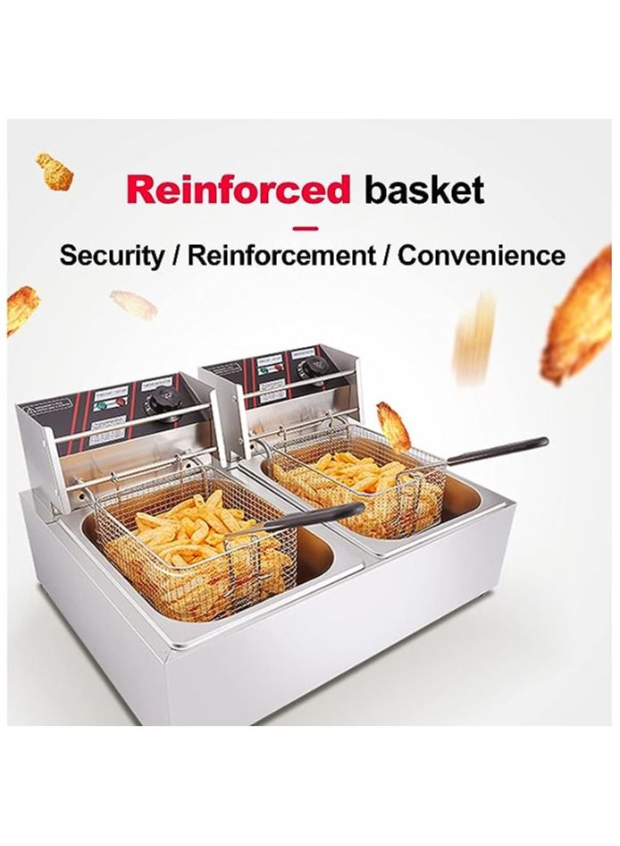 KitchTron Double Deep Fryer Stylish Black Panel ,Stainless Steel Dual Tank Fryer with 2 Baskets.Dual Adjustable Temperature Control.Ideal for Home and Commercial Restaurants. 6Lx2, 2500W with Lids. - Image 3