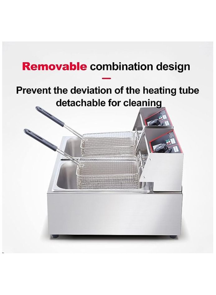 KitchTron Double Deep Fryer Stylish Black Panel ,Stainless Steel Dual Tank Fryer with 2 Baskets.Dual Adjustable Temperature Control.Ideal for Home and Commercial Restaurants. 6Lx2, 2500W with Lids. - Image 5