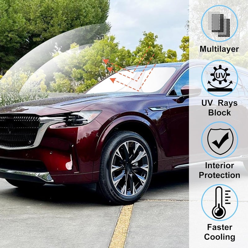 LHFLIVE Windshield Sun Shade Custom Fit for 2024 2025 2026 Mazda CX90 CX-90 Accessories Foldable Sunshade Sun Blocker Protect Car from Sun Rays & Heat Damage Keep Car Cooler Global flexible sizing options - Image 2