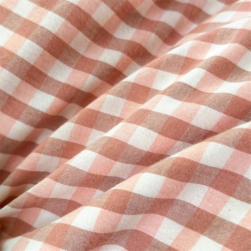 Mucalis Pink Gingham Duvet Cover King 100% Washed Cotton Brown Pink Plaid Checkered Duvet Cover Set Vintage 3 Piece Grid Bedding Set with Zipper Closure 4 Corner Ties,Durable,Breathable,Easy Care - Image 5