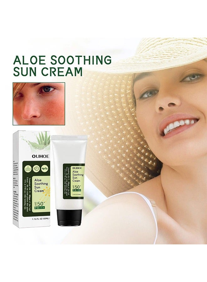 OUHOE Aloe Soothing Sun Cream SPF50+ PA+++,For Sensitive Skin,Waterproof & Sweatproof Moisturizing Sunscreen 50ml  - Image 1