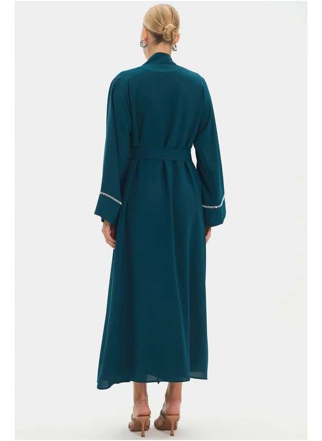 JUNE June Women Stone Detailed Flowy Abaya Teal