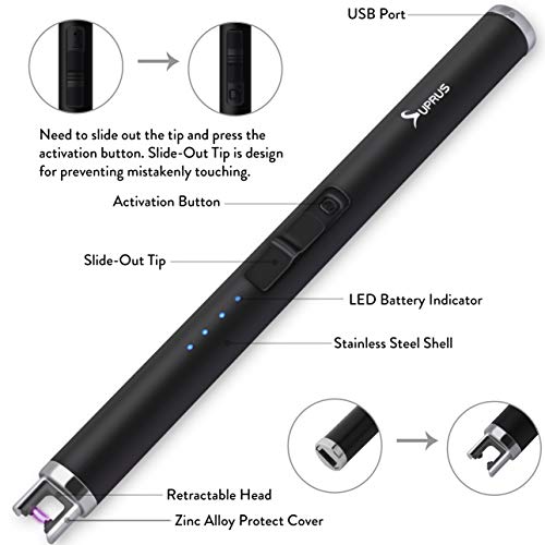 SUPRUS Lighter Electric Candle USB Type C Rechargeable Lighter with Upgraded LED Battery Display Safety Switch Flameless Plasma Windproof for Cooking BBQs Fireworks - Image 3