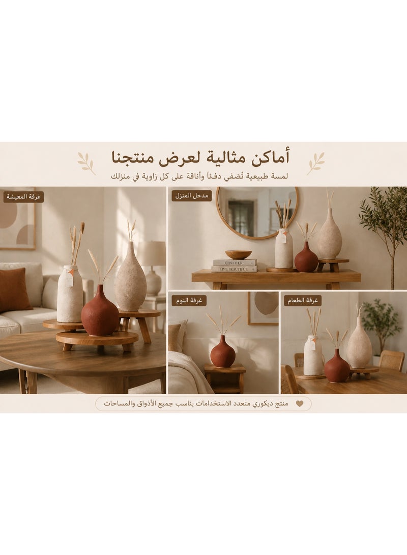 كالدا طقم "كالدا ساند" – طقم فازات سيراميك مصنوع يدويًا من 3 قطع – طقم فخار طبيعي 100% لديكور المنزل المودرن – فازات ديكور بارزة الملمس بمقاسات صغيرة، متوسطة، وكبيرة (21 سم، 27 سم، 33 سم) – لون بني و بيج - Image 3