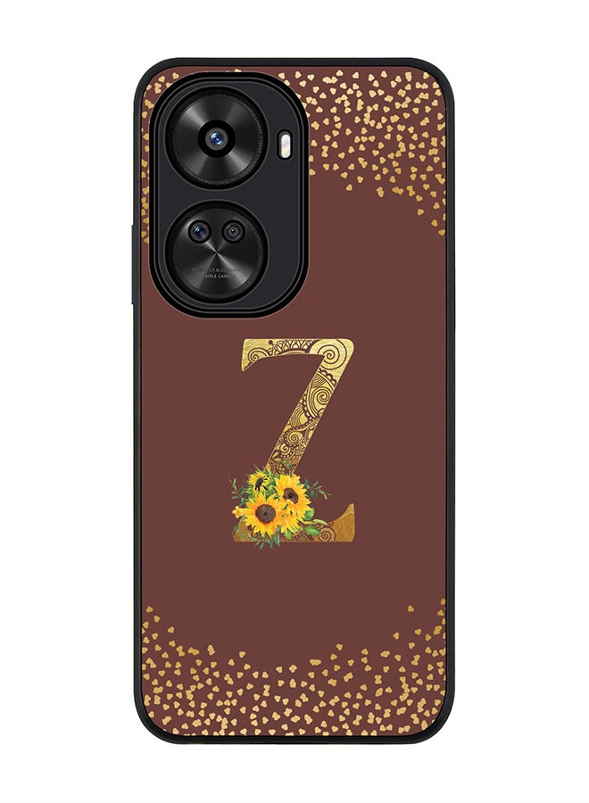 Stylizedd Rugged Black edge case for Huawei nova 12 SE / Huawei nova 11 SE 4G,Slim fit Cover Custom Monogram Initial Letter Floral Pattern Alphabet - Z (Brown) - Image 1