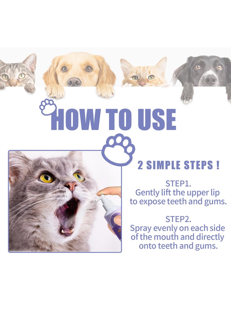 Dog and Cat Teeth Cleaning Spray Pet Breath Freshener Spray Care Cleaner Pet Oral Spray Teeth Cleaner Eliminate Bad Breath