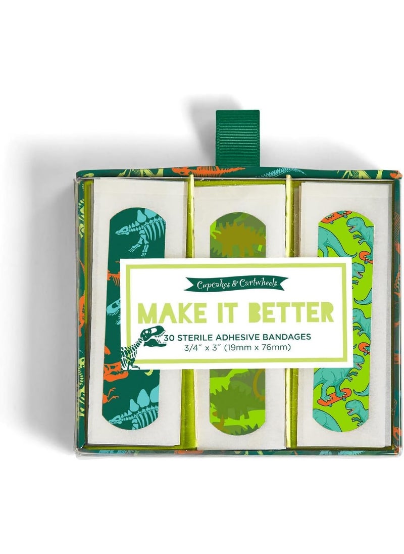 Two's Company Two's Company 44080 Make it Better 30 Pc Dinosaur Pattern Bandages in Gift Box with 3 Patterns, Plastic, 4.25-inch Width 