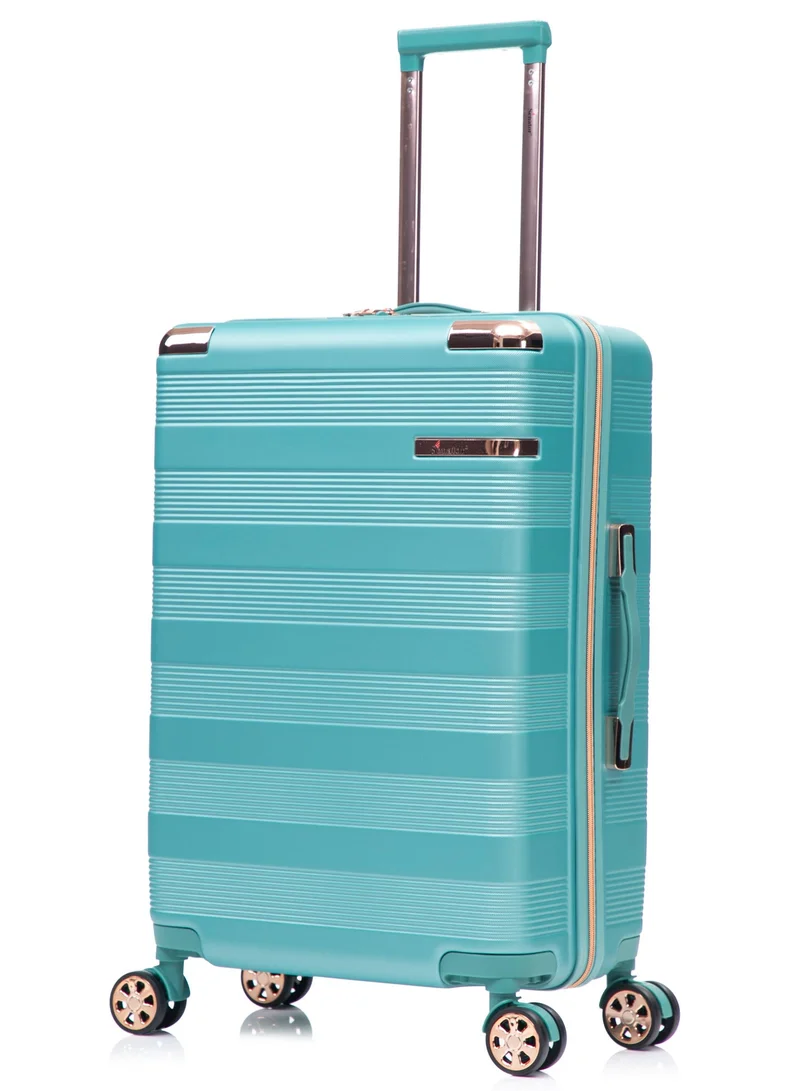 سيناتور حقيبة سفر بعجلات صلبة للجنسين خفيفة الوزن من  بأربع عجلات مزدوجة مع قفل  مدمج، مجموعة من  قطع، أخضر فاتح