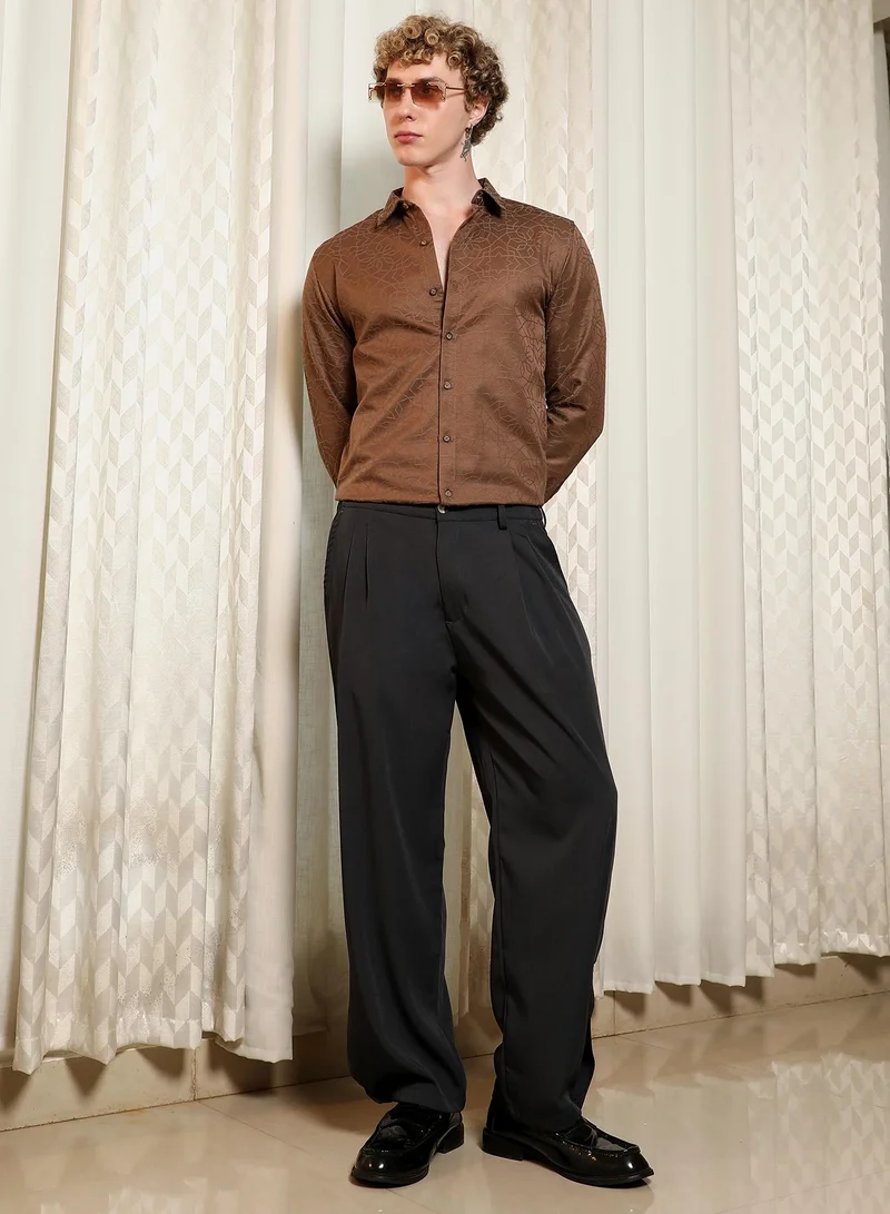 CAHOOT  Men's Brown Jacquard Full Sleeve Tailored Fit Shirt for Men | Best Price UAE