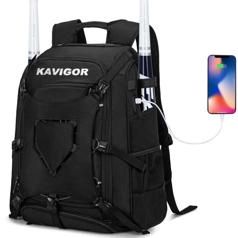 KAVIGOR Baseball Bag for Youth and Adult Softball Backpack 50L Large Capacity Equipment Backpack with Laptop Compartment and Charge Port - Image 2
