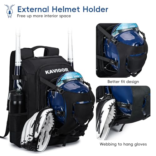 KAVIGOR Baseball Bag for Youth and Adult Softball Backpack 50L Large Capacity Equipment Backpack with Laptop Compartment and Charge Port - Image 3