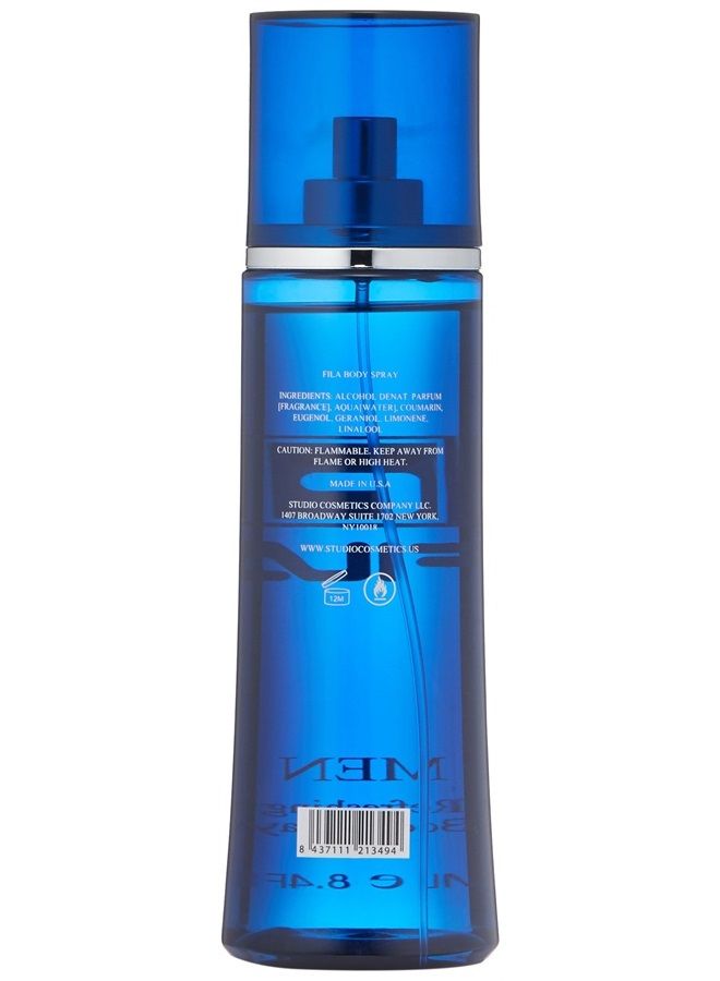 FILA FILA Refreshing Body Spray for Men - Cool, Clean, Fresh Men's Fragrance - Infused With Notes Of Bergamot, Cardamom, and Pepper - Trendy, Rectangular, Streamlined, Portable Bottle Design - 8.4 Oz 