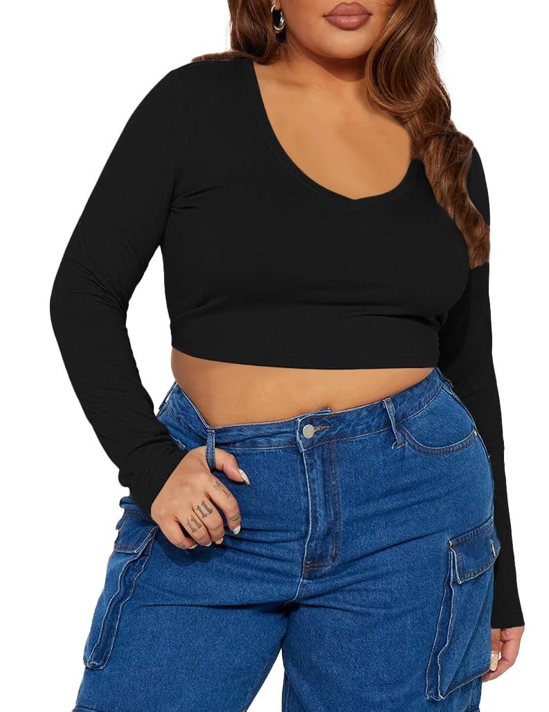 THE BLAZZE Women's Cotton Stylish Solid Stretchable Deep V Neck Long | Full Sleeve Readymade Saree Black Blouses for Women L716 1309 (M, BLK) - Image 3