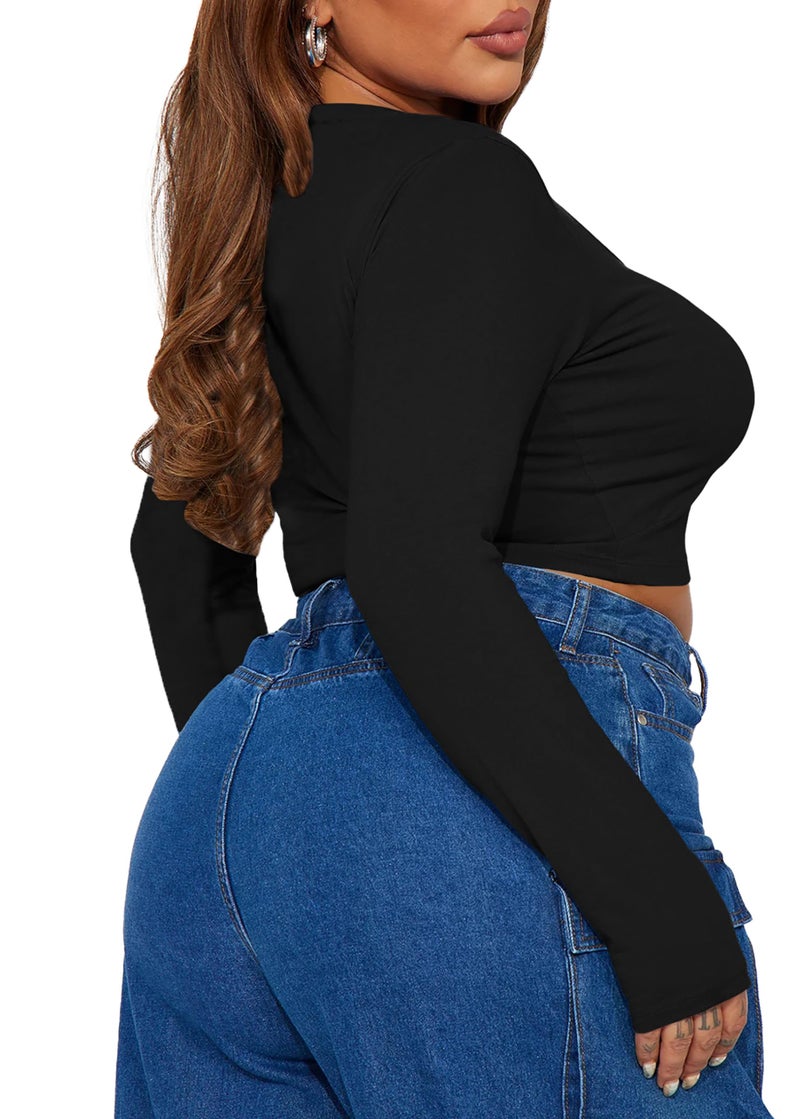 THE BLAZZE Women's Cotton Stylish Solid Stretchable Deep V Neck Long | Full Sleeve Readymade Saree Black Blouses for Women L716 1309 (M, BLK) - Image 2