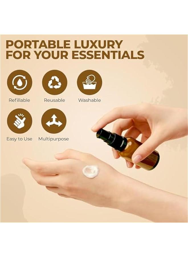 بيوينتي زجاجات مضخة لوشن زجاجية كهرمانية من يلا جوي - 3 عبوات 100 مل قابلة لاعادة الملء بحجم مناسب للسفر بتصميم مانع للتسرب، حماية من الاشعة فوق البنفسجية وموزع صابون صغير محمول لمستحضرات التجميل ومستحضرات - Image 5