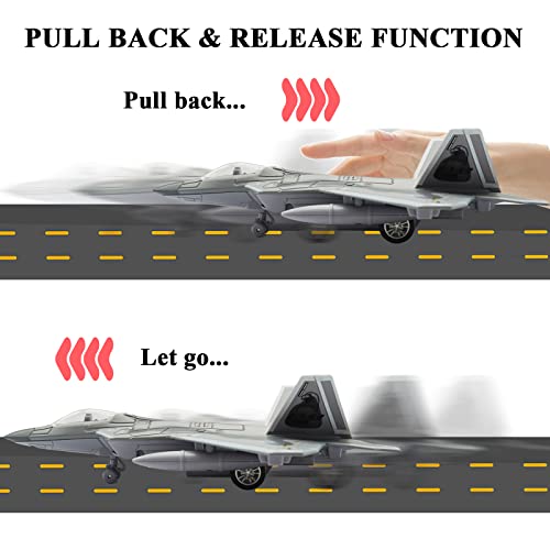 OTONOPI Fighter Jet Toy F-22 Raptor Fighter Bomber Aircraft Diecast Army Fighting Jet 1/100 Airplanes Model with Lights and Sounds for Kids - Image 4