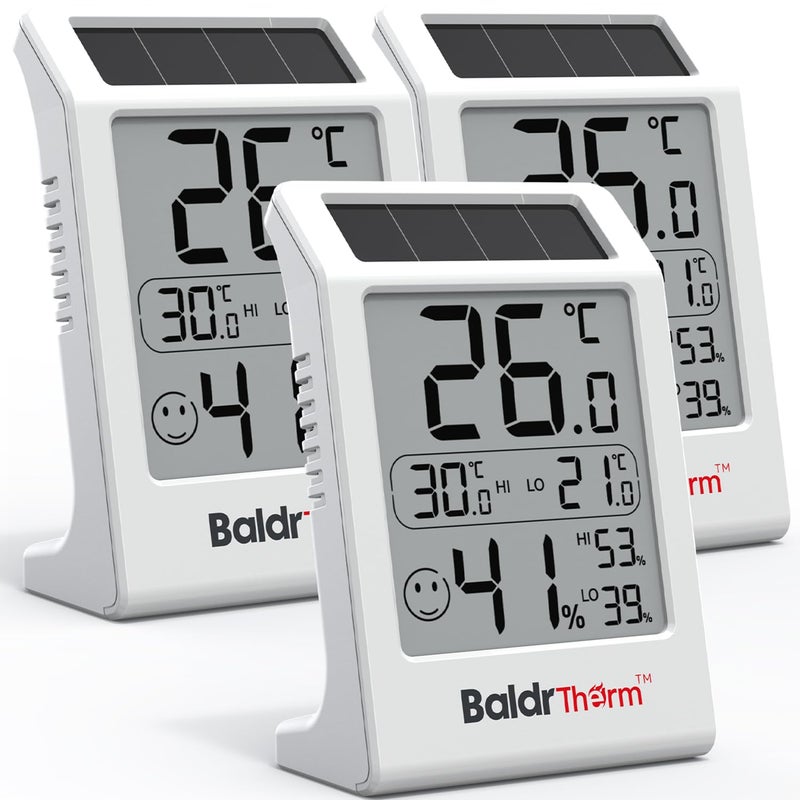 BaldrTherm Room Thermometer Indoor Humidity Meter SolarPowered 32 Digital Temperature Sensor Monitor with MaxMin Reading Comfort Indicator for Baby Room Home Office White 3Pack - Image 2