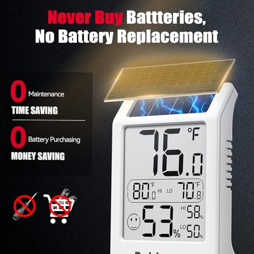 BaldrTherm Room Thermometer Indoor Humidity Meter SolarPowered 32 Digital Temperature Sensor Monitor with MaxMin Reading Comfort Indicator for Baby Room Home Office White 3Pack - Image 3