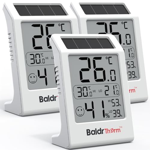 BaldrTherm Room Thermometer Indoor Humidity Meter SolarPowered 32 Digital Temperature Sensor Monitor with MaxMin Reading Comfort Indicator for Baby Room Home Office White 3Pack - Image 1