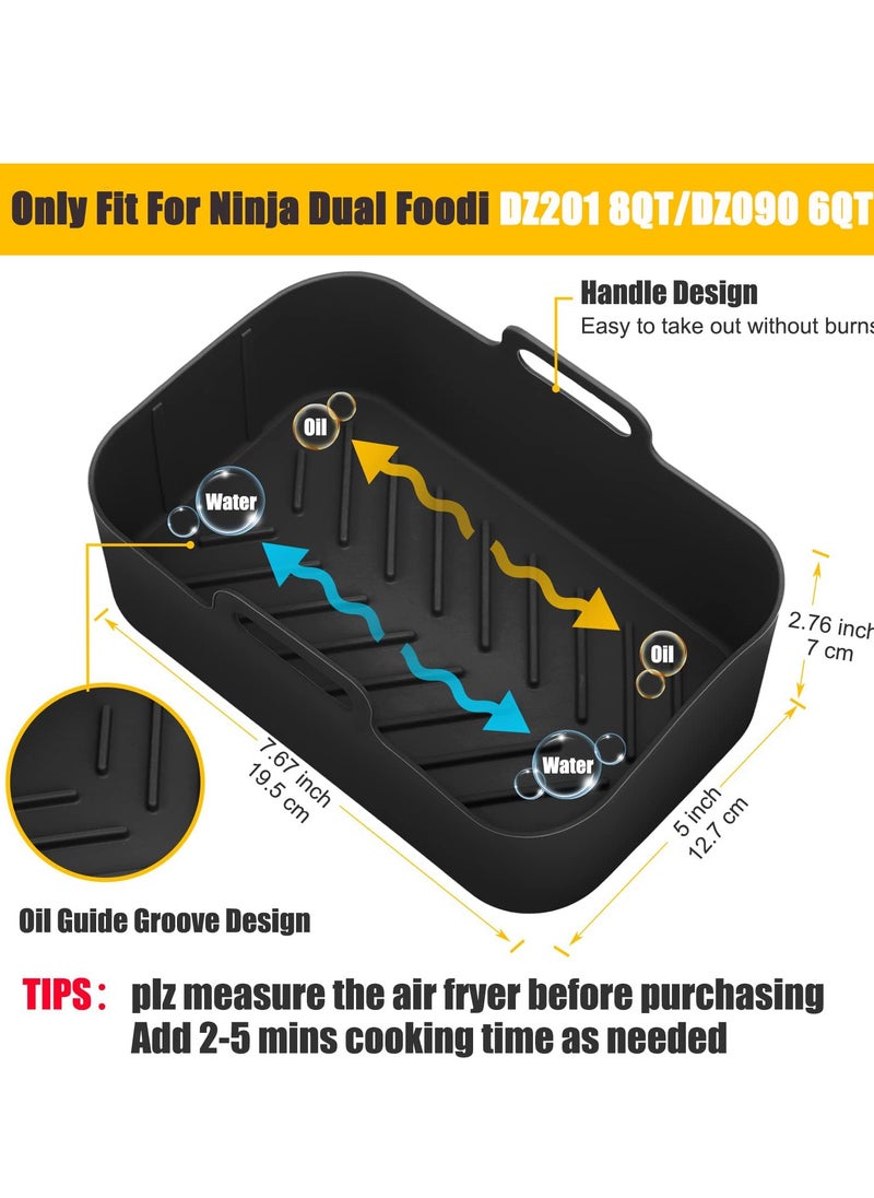 Generic - 2-Pack Rectangular Silicone Liners for Ninja Foodi DZ201 8QT/DZ090 6QT - Reusable, Non-Stick, Easy-Clean Air Fryer Basket Inserts, Food-Safe MMH Replacement Trays, Black - Image 1