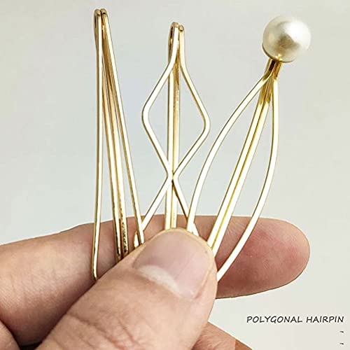 SUMAJU 16 Pieces Geometric Metal Hair Pins, Pearls Hair Clips Elegant Hair Barrettes Bridal Gold Metal Bobby Pins Dainty Embellished Bobby Pins for Woman and Girls - Image 4