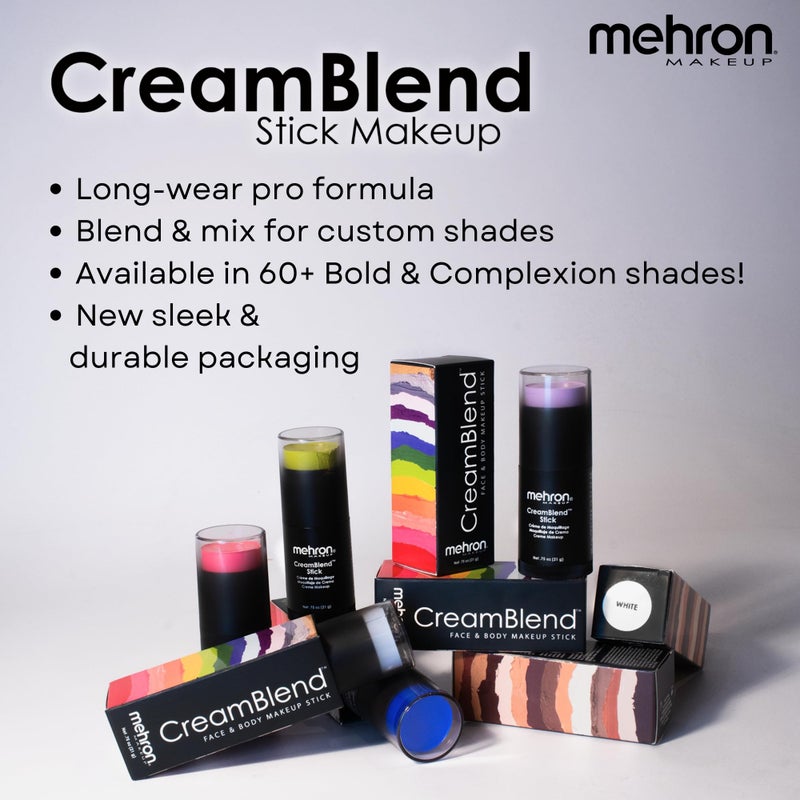 Mehron Makeup CreamBlend Stick | Face Paint, Body Paint, & Foundation Cream Makeup | Perfect for Halloween .75 oz (21 g) (White) - Image 4