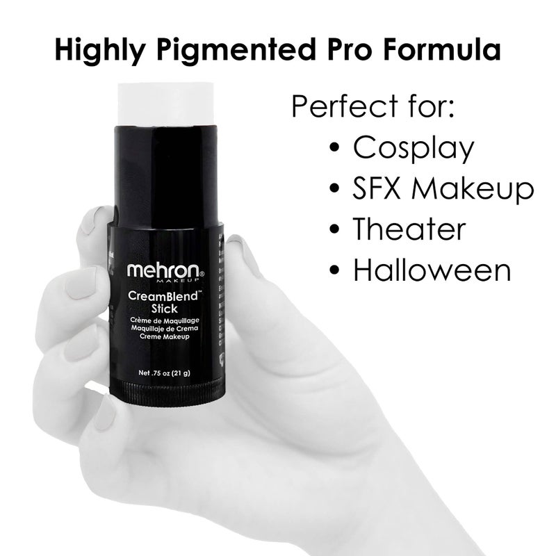 Mehron Makeup CreamBlend Stick | Face Paint, Body Paint, & Foundation Cream Makeup | Perfect for Halloween .75 oz (21 g) (White) - Image 3