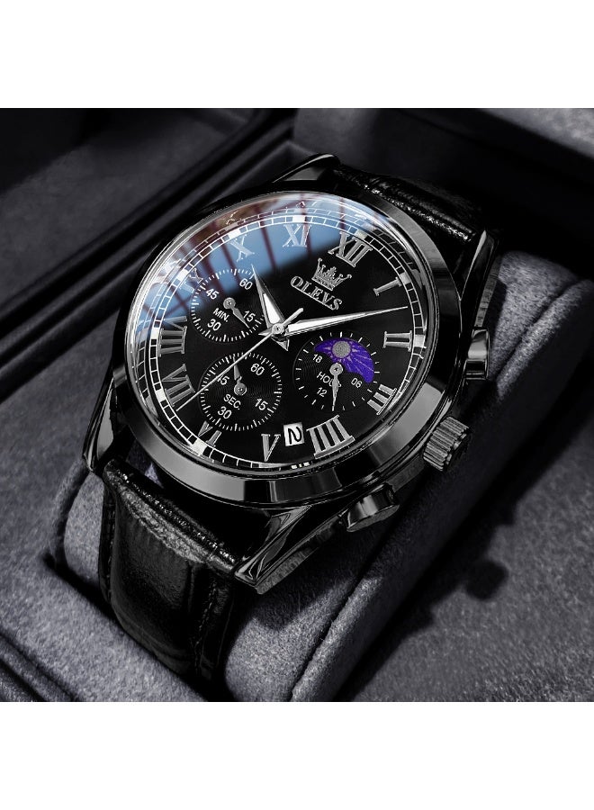 OLEVS Watches for Men Leather Analog Quartz Fashion Business Dress Watch Day Date Luminous Waterproof Casual Male Wrist Watches - Image 1