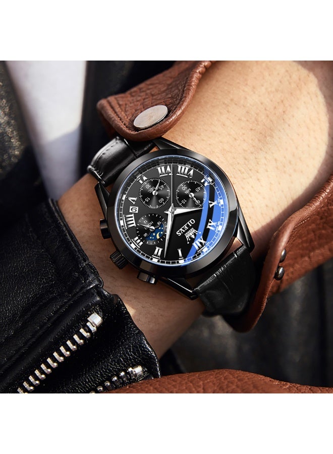 OLEVS Watches for Men Leather Analog Quartz Fashion Business Dress Watch Day Date Luminous Waterproof Casual Male Wrist Watches - Image 3