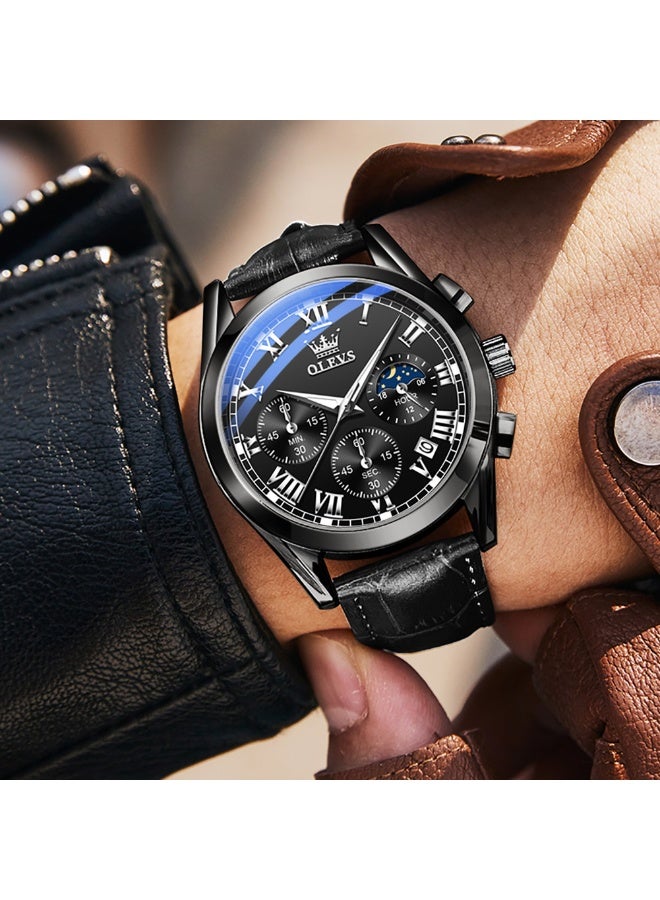 OLEVS Watches for Men Leather Analog Quartz Fashion Business Dress Watch Day Date Luminous Waterproof Casual Male Wrist Watches - Image 2