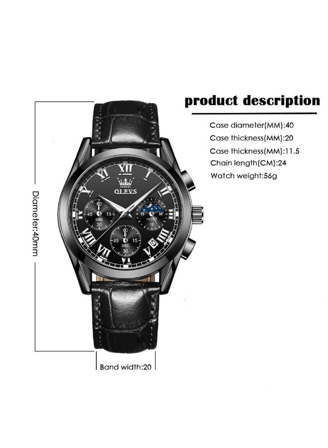 OLEVS Watches for Men Leather Analog Quartz Fashion Business Dress Watch Day Date Luminous Waterproof Casual Male Wrist Watches - Image 5