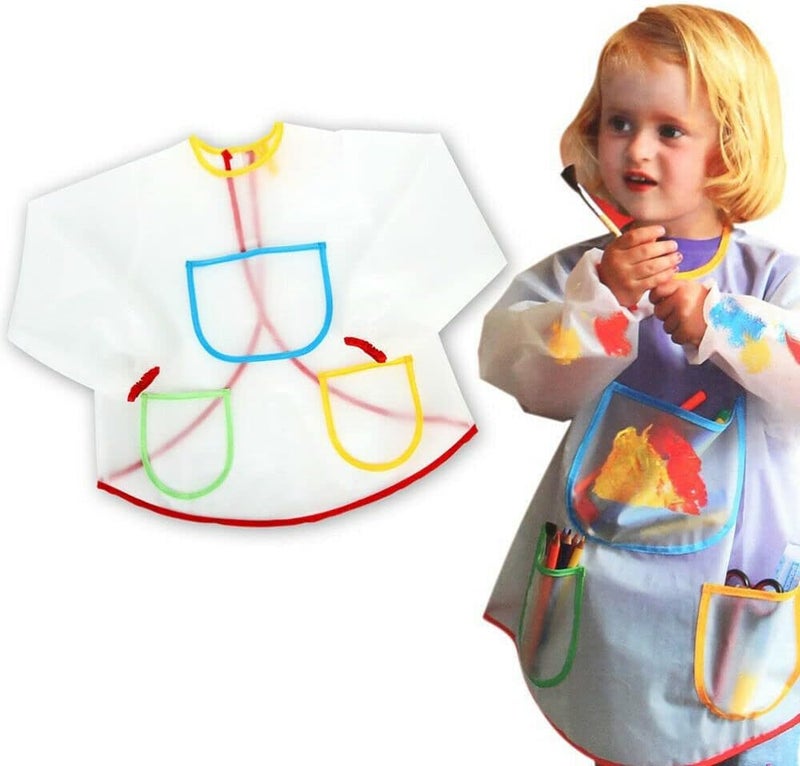 Kids Transparent Painting Apron with Pockets - Waterproof Long-sleeved Smock (2 Pcs) - Image 2