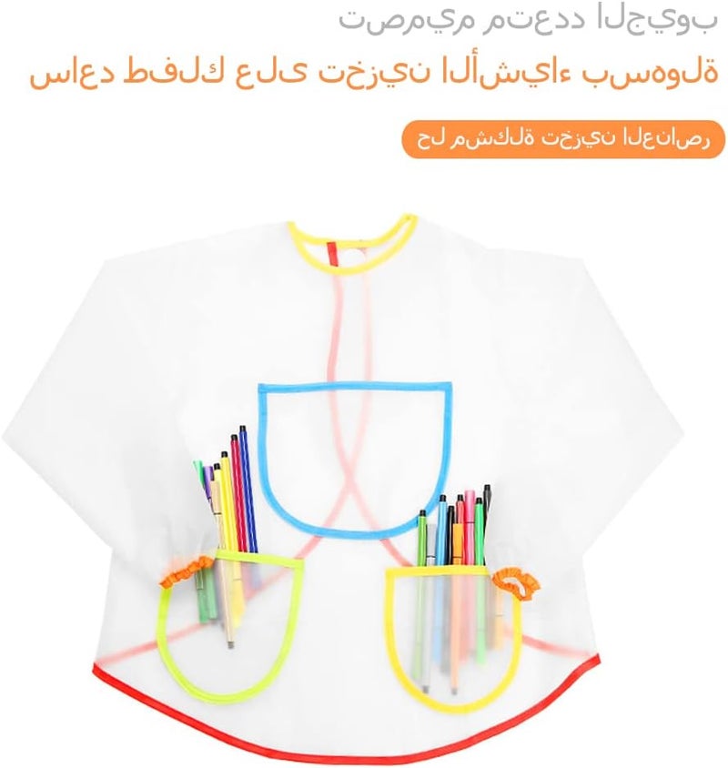 Kids Transparent Painting Apron with Pockets - Waterproof Long-sleeved Smock (2 Pcs) - Image 3