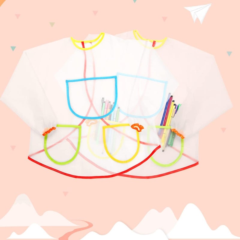 Kids Transparent Painting Apron with Pockets - Waterproof Long-sleeved Smock (2 Pcs) - Image 1