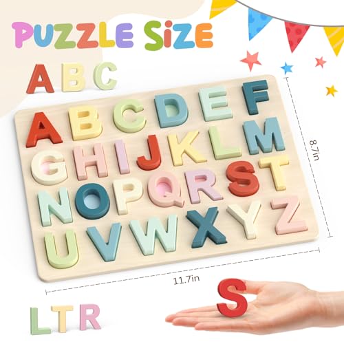 Zeoddler Alphabet Puzzles ABC Preschool Learning Toys Wooden Toys for Toddlers Alphabet Shape Puzzles for Kids Gift for Girls Boys - Image 5