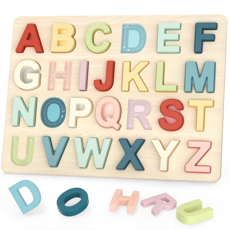 Zeoddler Alphabet Puzzles ABC Preschool Learning Toys Wooden Toys for Toddlers Alphabet Shape Puzzles for Kids Gift for Girls Boys - Image 3